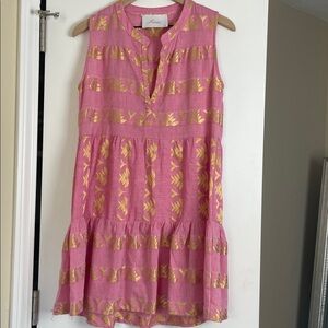 Kasia Sleeveless Mini Dress Pink Gold Metallic Tiered XS